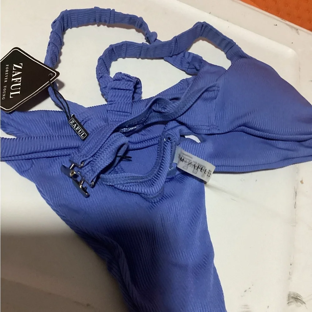 Women’s Two Piece Blue Padded Ribbed Solid Bikini Set NWT Size 6 or S